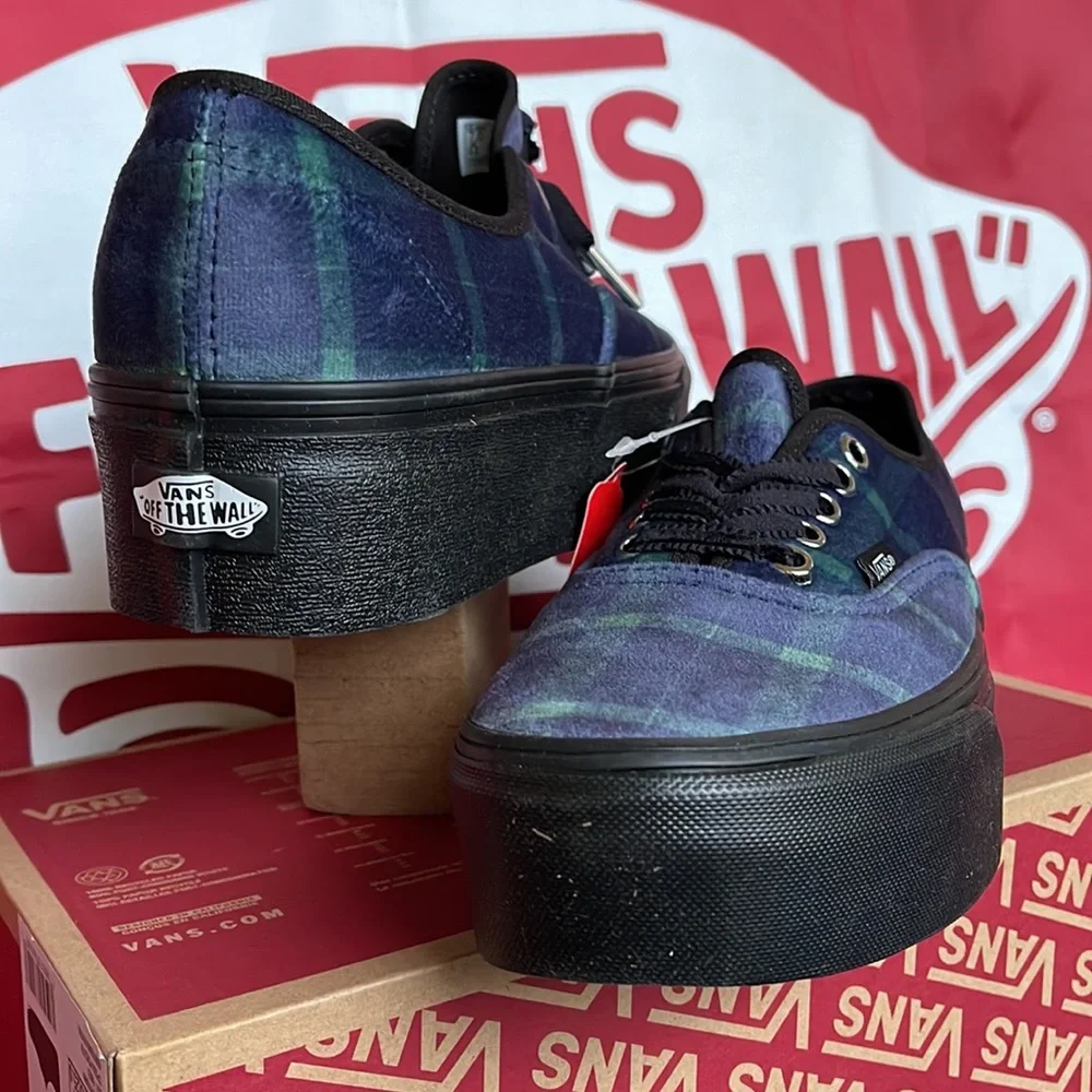 Vans Authentic Stacked Velvet Plaid Green/Black VNOA5KXX203 WMNS Platforms